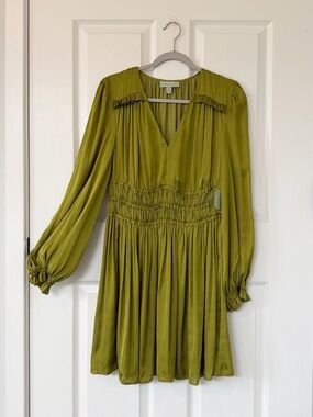 Ryegrass Moss Olive Green Long-Sleeve Smocked Waist Dress NWT